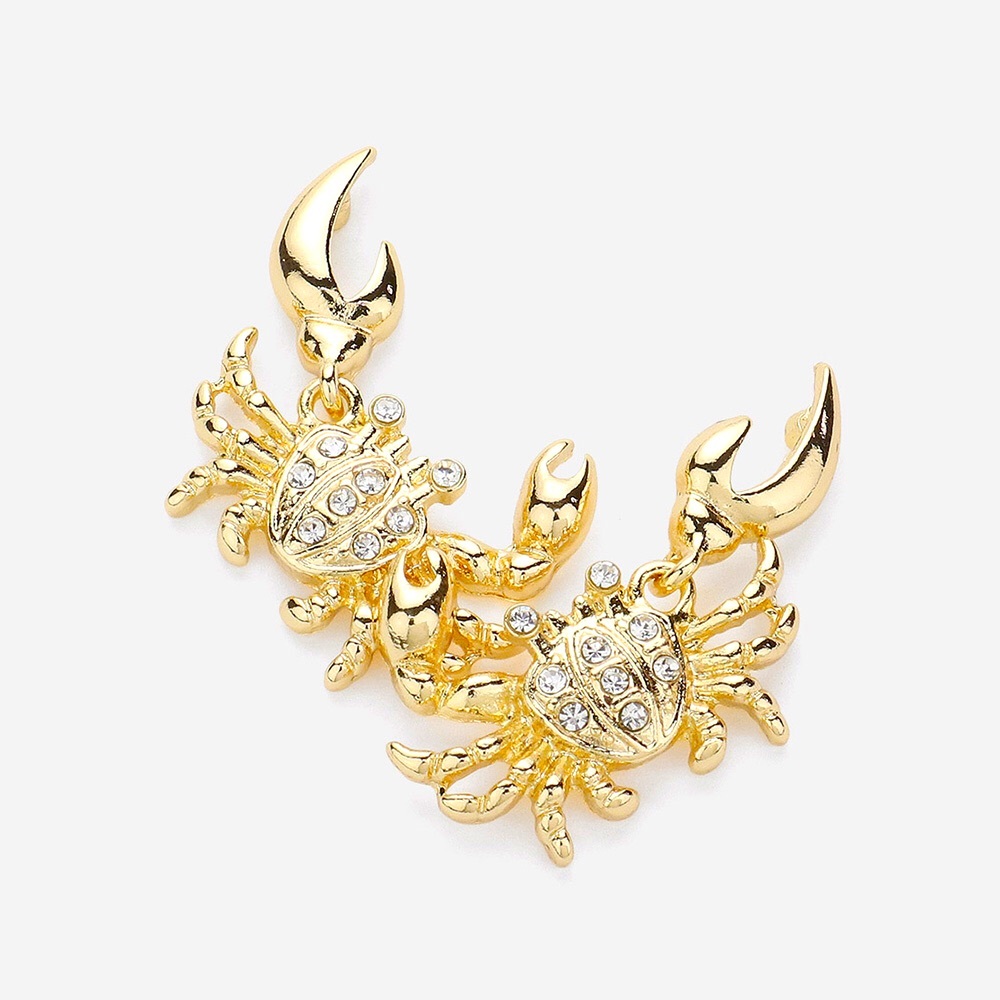 Gold Dainty Diamond Crab Dangle Statement Earrings